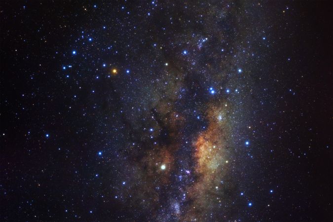 Milky way galaxy with stars and space dust in the universe, Long exposure photograph, with grain.