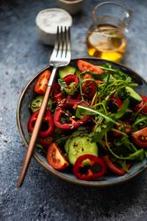 Healthy fresh salad with flax seeds