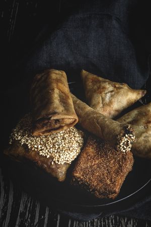 Typical Moroccan food on wooden table