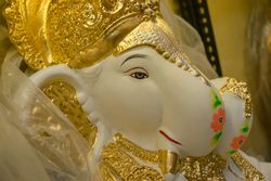 A beautiful idol of Lord Ganpati on display at a workshop in Mumbai, India for the festival of Ganesh Chaturthi
