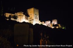 Lit up view of the famous Alhambra palace in Granada from Albaicin quarter 5XrEgr