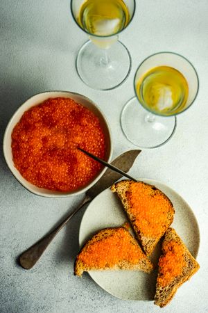 Red trout caviar and sparkling wine