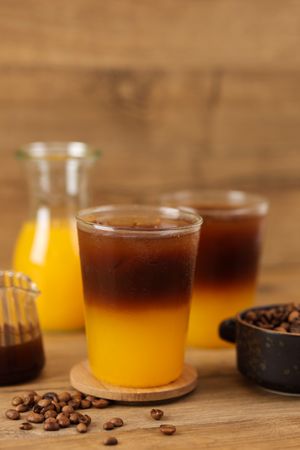 Close Up Iced Coffee Orange Juice
