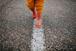 Close up of toddler’s rain boots