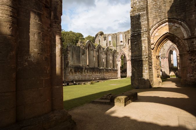 Exterior of medieval castle on sunny day