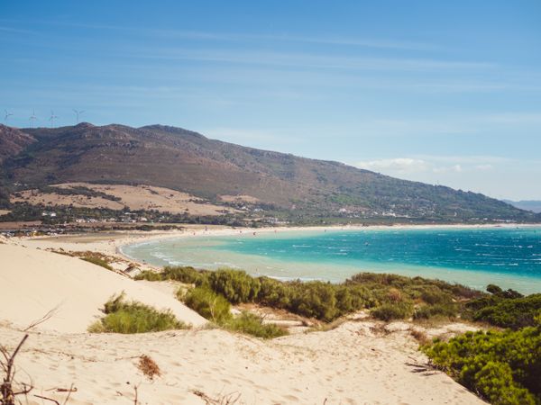 landscape of beach and mountains