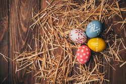 Set of Easter eggs on straw