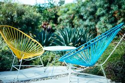 Yellow and blue patio chairs