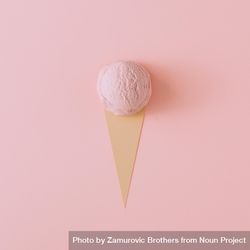 Ice cream scoop on pastel pink background with paper cut out cone 0JgqN5