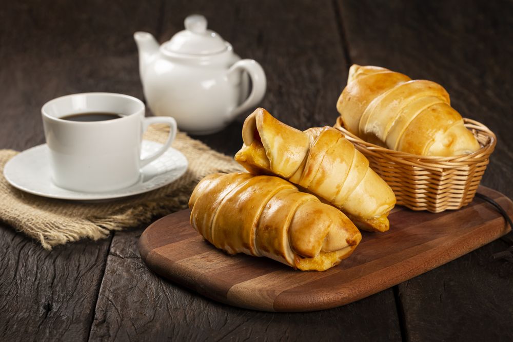 Traditional fresh baked croissants on the table.