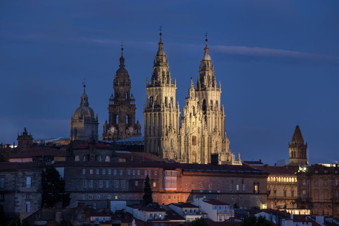 Santiago de Compostela view at night