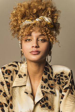 Retro woman with curly hair