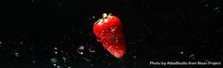 Side view banner of water on dark background with a floating strawberry 5RmVR0