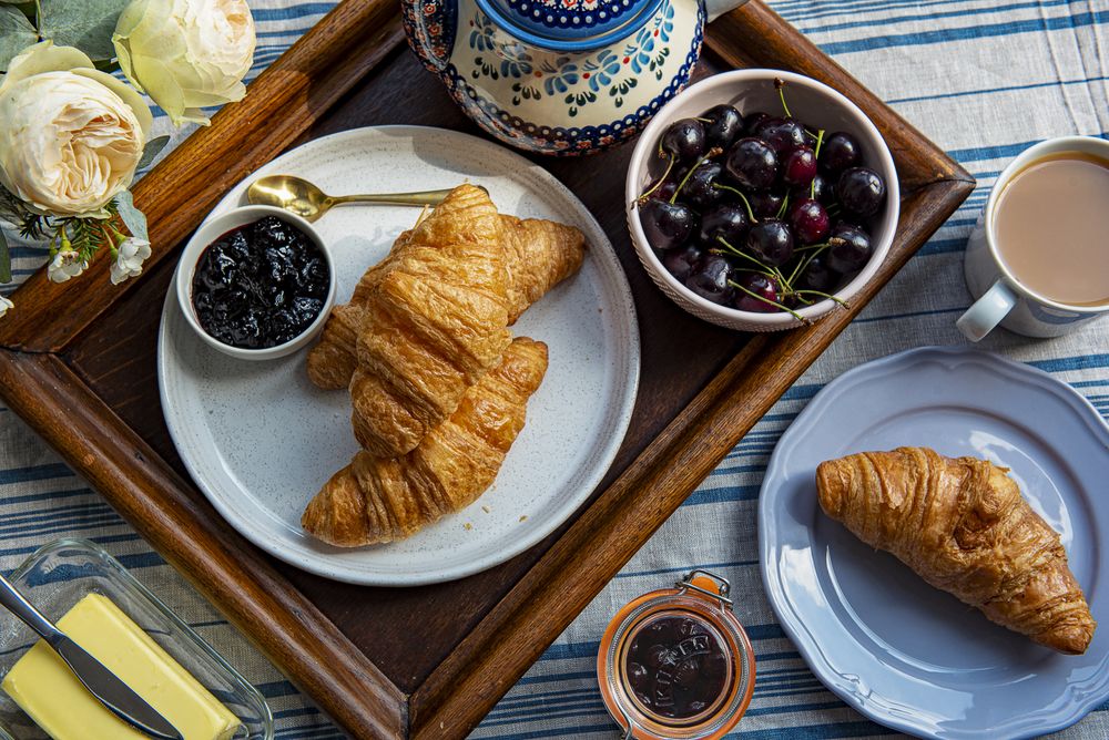 Croissants on breakfast table