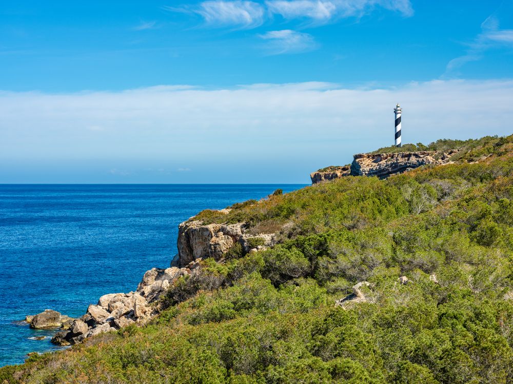 Cala Portinax bay with beautiful azure blue sea water