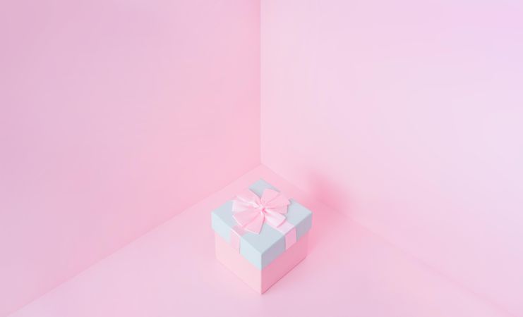 Pink and baby blue jewelry gift box on pastel backdrop
