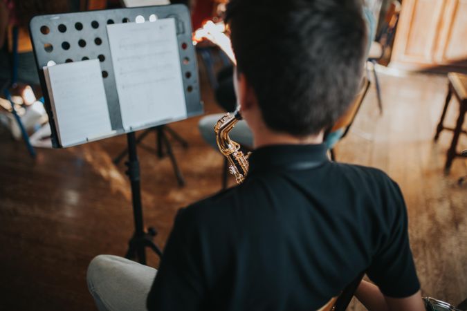 Student practicing saxophone musical instrument