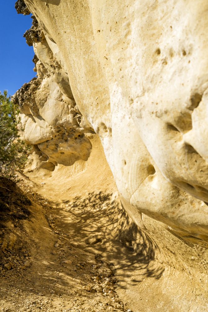Yellow beige rock formation on coast