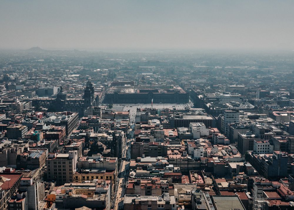 View above Mexico City on smoggy day