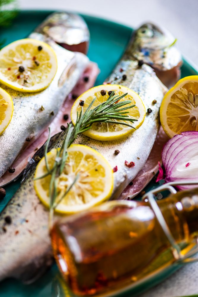 Close up of uncooked trout fish ready for cooking