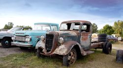 Antique trucks along the road in Montana