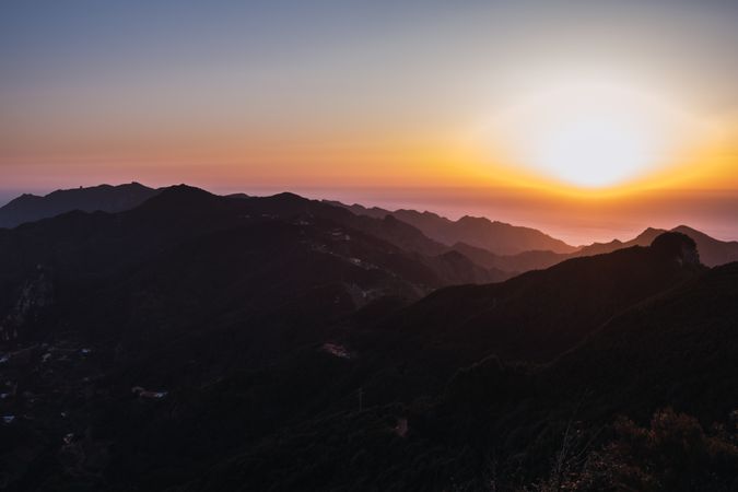Beautiful bright sunset in mountains