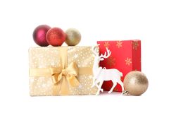 Christmas presents and balls isolated on blank background