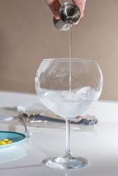 Barman pouring drink to prepare gin tonic cocktail