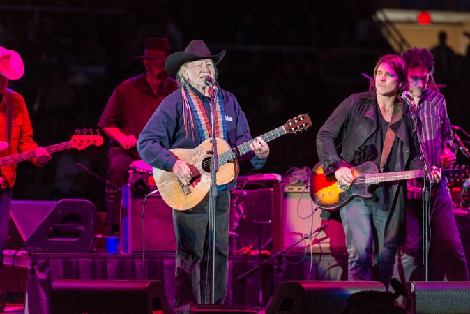 Country legend Willie Nelson, on stage at Rodeo Austin, Austin, Texas
