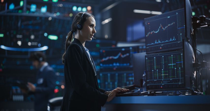 Portrait of a Female Working in an International Stock Exchange Hall
