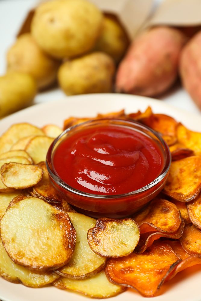 Concept of tasty food - sweet potato fries