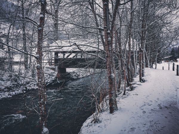 Side view of wooden Bridge off Gsteigstrasse, in Bern Switzerland