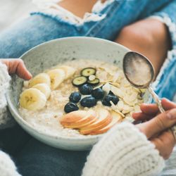 Morning healthy winter breakfast in bed