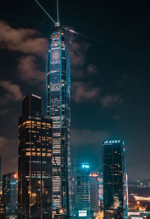 High-rise buildings in the city during night time