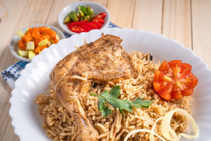 Kebuli rice with fried chicken
