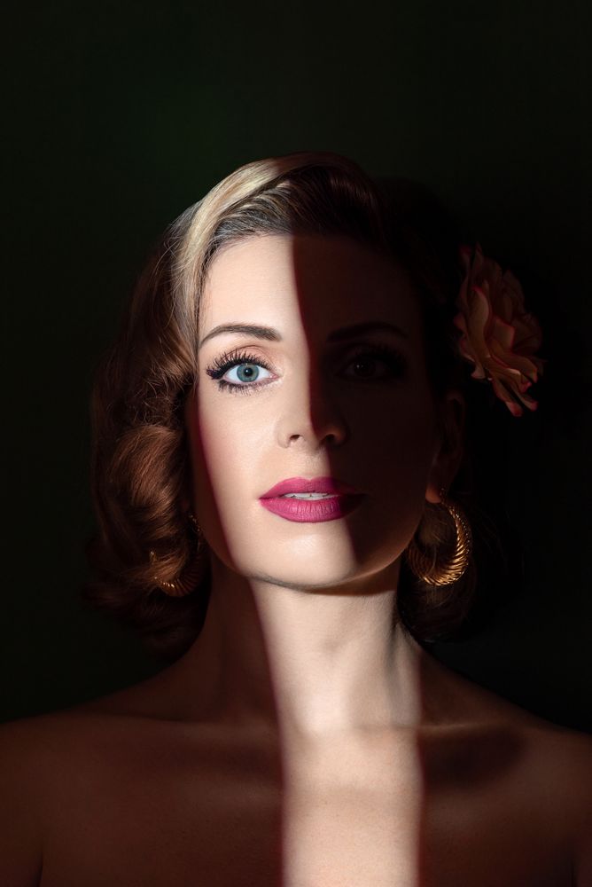 Blonde woman art shadow light portrait