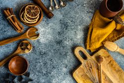 Christmas baking pieces on stone background
