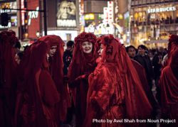 Japan - Tokyo, Shibuya Japan - November 29th, 2019: Red Rebel Brigade talking amongst themselves 4mWKN0