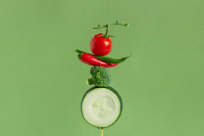 Kebab stick with broccoli, zucchini, peppers and tomato