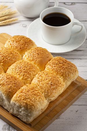 Breakfast table with coconut bread.