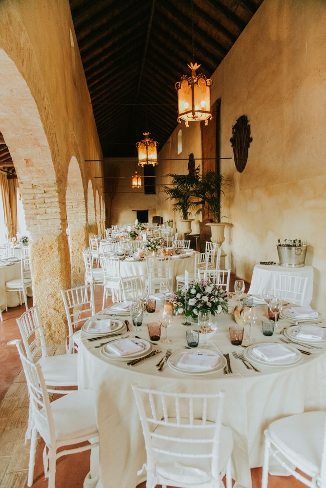 Indoors restaurant prepared for dining