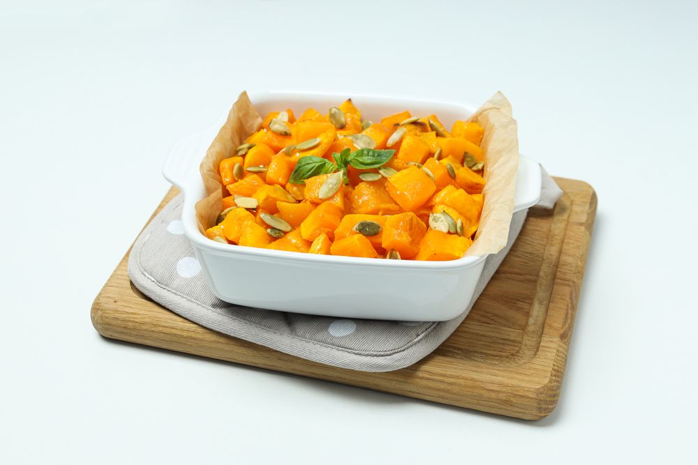 Concept of tasty homemade dish - baked pumpkin