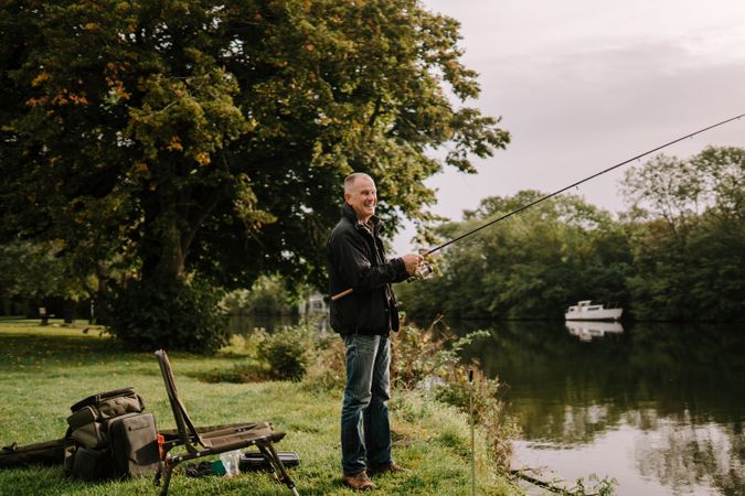 Man fishing in river