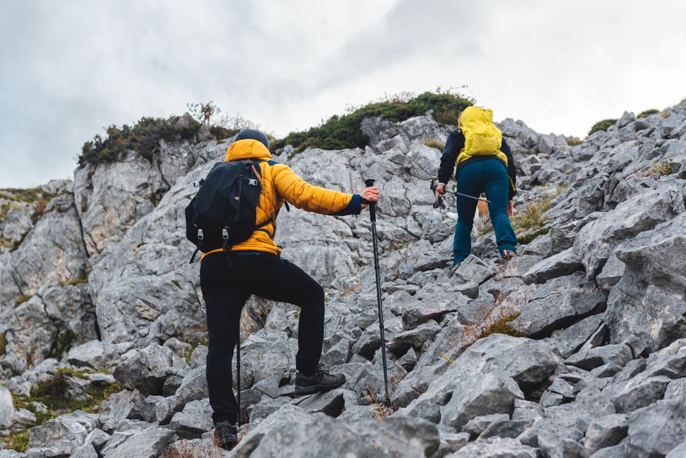two people hiking