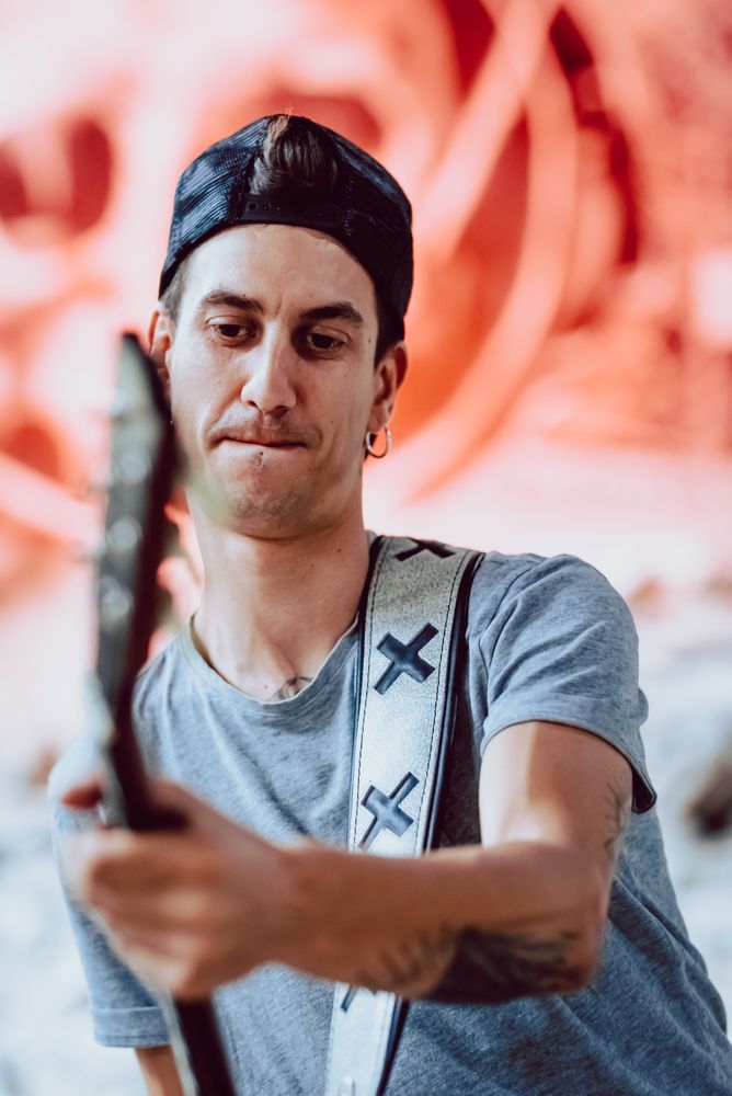 Musician playing electric guitar