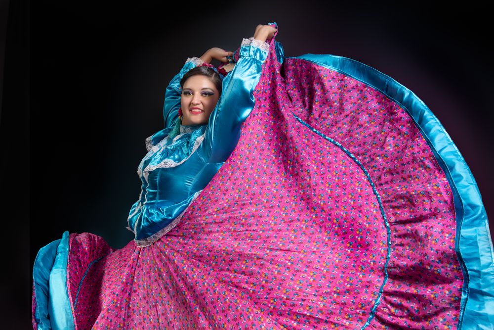 Mexican woman in Chiapas dress dancing