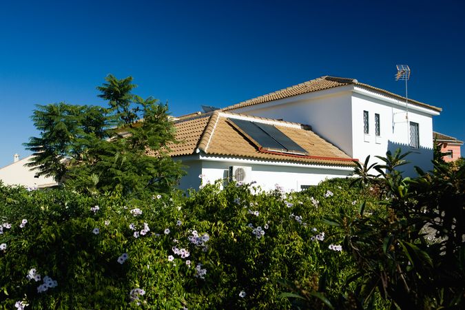 Suburban house with solar panels