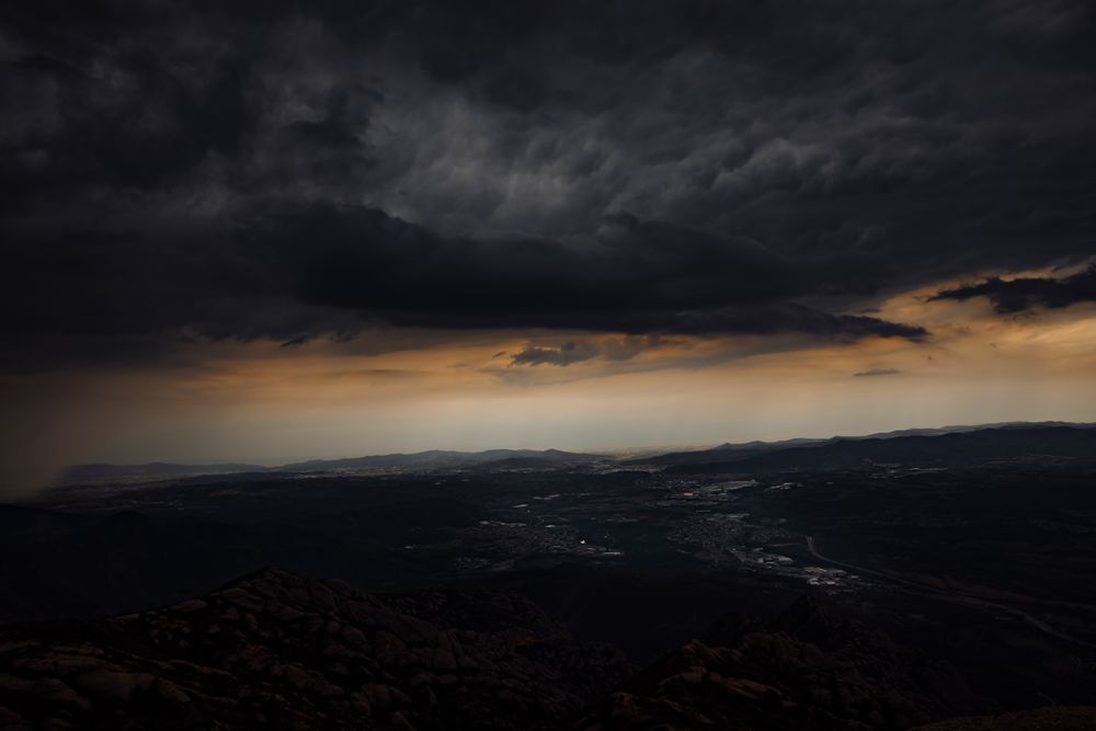 Views of the Montserrat Mountain with storm