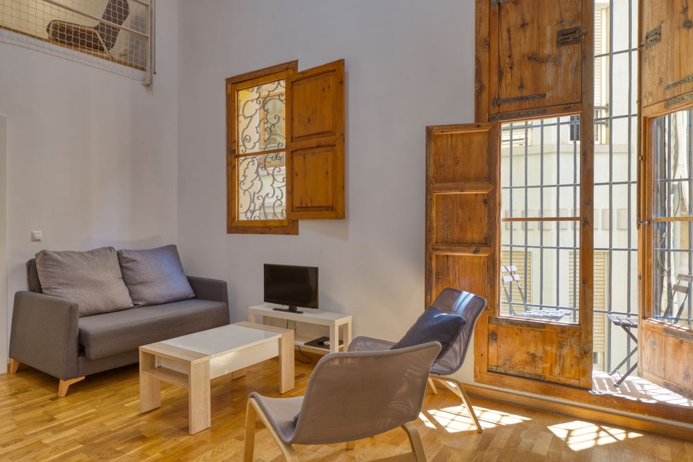Interior of living room and windows
