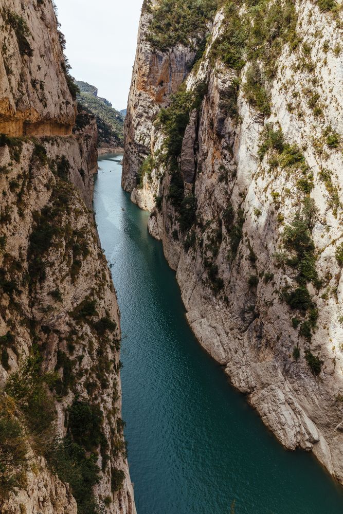 Top view of a river crossing a canyon